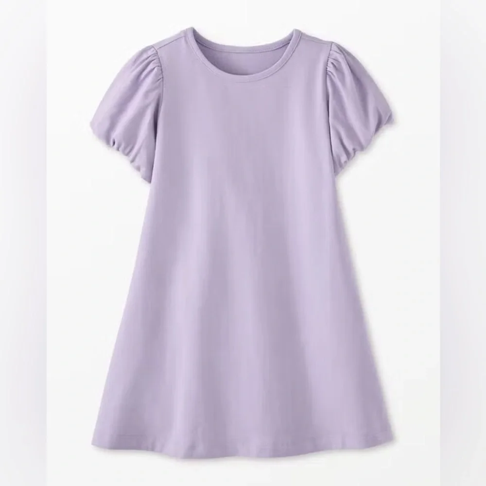 Hanna Andersson Lilac Bubble Sleeve Swing Spring Cotton Jersey Dress w pockets 4